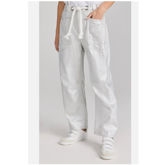 Free People Moxie Metallic Low-Slung Barrel Jeans 31